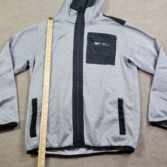 Reebok Jacket Men's Medium Gray Hooded Fleece Casual Warm Outerwear Full Zip - Picture 4 of 7